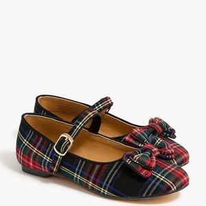 J. Crew Girls' Tartan Mary Jane Flats with Bow - Black, Red, Green, Blue